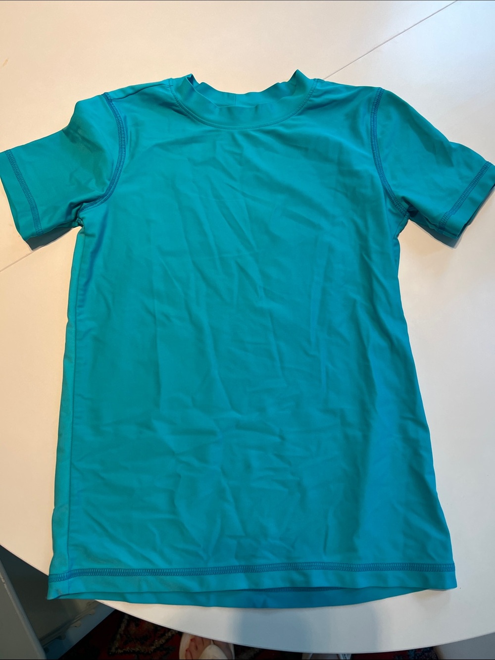 Primary Teal Short Sleeve Kids Swim Rashguard